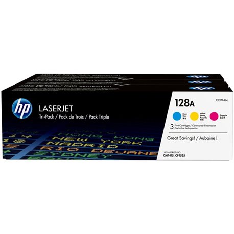 HP 128A (CF371AM) Original Laser Toner Cartridge - Tri-pack - Cyan, Magenta, Yellow - 3 / Carton - 1300 Pages