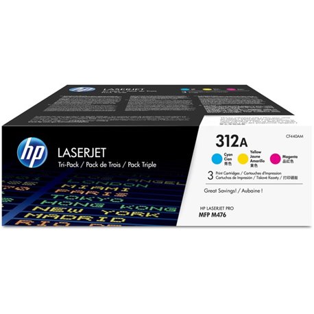 HP 312A (CF440AM) Original Standard Yield Laser Toner Cartridge - Tri-pack - Cyan, Magenta, Yellow - 3 / Carton - 27000 Pages