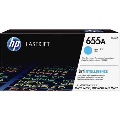 HP 655A (CF451A) Original Laser Toner Cartridge - Cyan - 1 Each - 10500 Pages