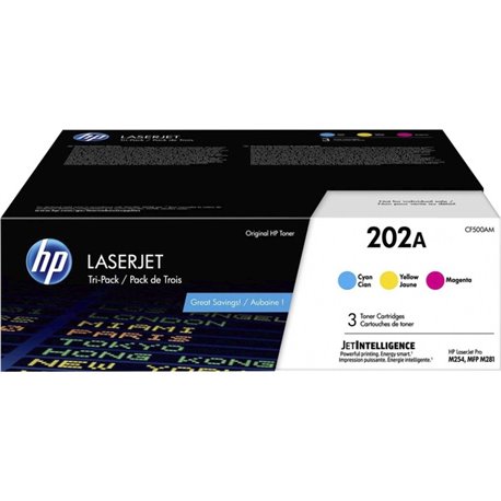 HP 202A (CF500AM) Original Laser Toner Cartridge - Cyan, Magenta, Yellow - 3 / Carton - 1300 Pages Cyan, 1300 Pages Magenta, 130