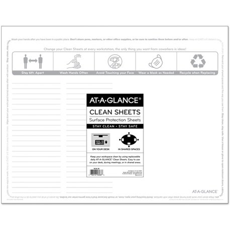 At-A-Glance Disposable Clean Sheets - Supports Desk - Rectangular - Disposable - White - 25 Pack