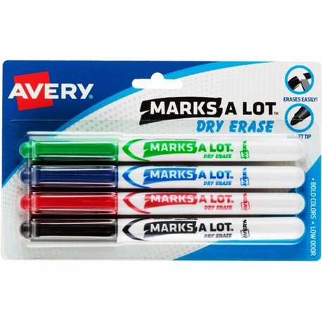 Avery Pen-Style Dry Erase Markers - Bullet Marker Point Style - Black, Red, Blue, Green - Black, Red, Blue, Green, White Barrel 