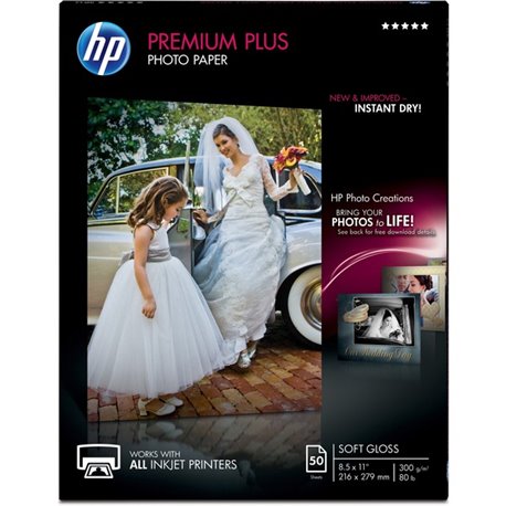 HP Premium Plus Soft Gloss Photo Paper - Letter - 8 1/2" x 11" - 80 lb Basis Weight - Soft Gloss - 1 / Pack - Smudge Proof, Wate