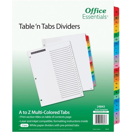 Avery Table 'n Tabs Multicolored Tab A-Z Dividers - 288 x Divider(s) - 288 Tab(s) - A-Z - 26 Tab(s)/Set - 8.5" Divider Width x 1