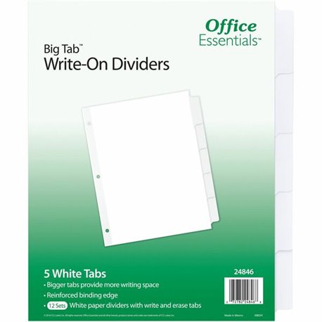 Avery Office Essentials Big Tab Write-On Tab Dividers - 60 x Divider(s) - 5 Write-on Tab(s) - 5 - 5 Tab(s)/Set - 8.5" Divider Wi