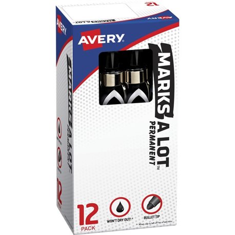 Avery Marks-A-Lot Desk-Style Permanent Markers - Bullet Marker Point Style - Black - Black Barrel - 1 Dozen