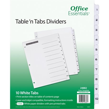 Avery Table 'n Tabs White Tab Numbered Dividers - 360 x Divider(s) - 360 Tab(s) - 1-10 - 10 Tab(s)/Set - 8.5" Divider Width x 11