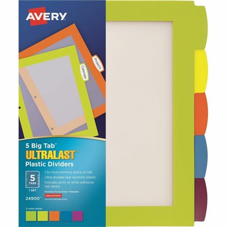 Avery Big Tab UltraLast Plastic Dividers for Laser and Inkjet Printers, 5 tabs - 5 x Divider(s) - 5 Write-on Tab(s) - 5 - 5 Tab(