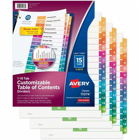 Avery Ready Index Custom TOC Binder Dividers - 45 x Divider(s) - 1-15 - 15 Tab(s)/Set - 8.5" Divider Width x 11" Divider Length 