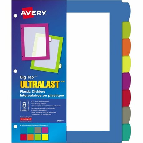 Avery Big Tab UltraLast Plastic Dividers for Laser and Inkjet Printers, 8 tabs - 8 x Divider(s) - 8 Write-on Tab(s) - 8 - 8 Tab(