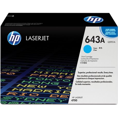 HP 643A (Q5951A) Original Standard Yield Laser Toner Cartridge - Single Pack - Cyan - 1 Each - 10000 Pages