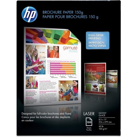 HP Glossy Brochure Paper - White - 97 Brightness - Letter - 8 1/2" x 11" - 40 lb Basis Weight - Glossy - 150 / Pack - White