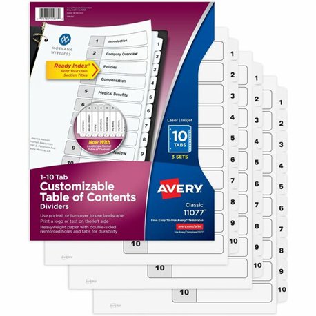 Avery Ready Index Classic Tab Binder Dividers - 360 x Divider(s) - 360 Tab(s) - 1-10 - 10 Tab(s)/Set - 8.5" Divider Width x 11" 