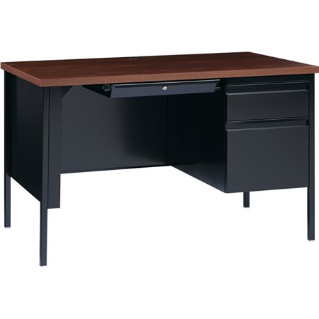 Lorell Fortress Series 48" Right Single-Pedestal Desk - For - Table TopLaminated Rectangle, Walnut Top - 30" Table Top Length x 