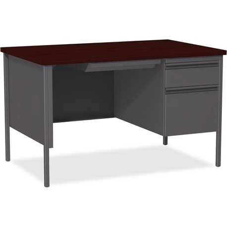 Lorell Fortress Series 48" Right Single-Pedestal Desk - For - Table TopLaminated Rectangle, Mahogany Top - 30" Table Top Length 