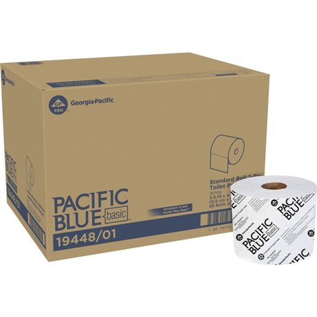 Pacific Blue Basic Standard Roll Toilet Paper - 3.95" x 4.05" - 1000 Sheets/Roll - White - 48 / Carton