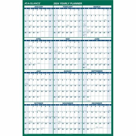 At-A-Glance QuickNotes Desk Wall Calendar - Small Size - Julian Dates - Monthly - 12 Month - January 2024 - December 2024 - 1 Mo