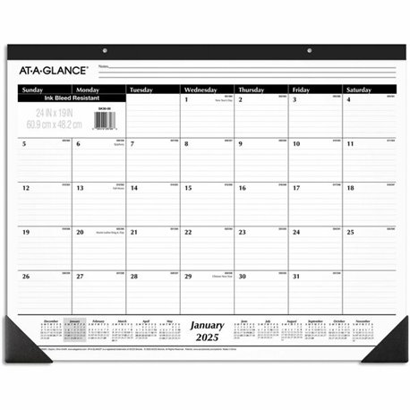 At-A-Glance Ruled Monthly Desk Pad, Large, 24" x 19" - Large Size - Julian Dates - Monthly - 12 Month - January 2025 - December 