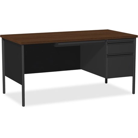 Lorell Fortress Series 66" Right-Pedestal Desk - For - Table TopLaminated Rectangle, Walnut Top - 30" Table Top Length x 66" Tab