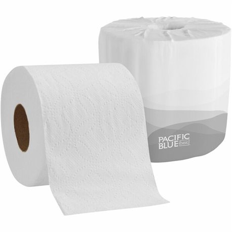 Pacific Blue Basic Standard Roll Embossed Toilet Paper - 2 Ply - 4.05" x 4" - 550 Sheets/Roll - White - 80 / Carton
