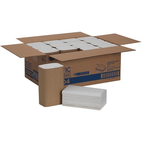 Pacific Blue Basic S-Fold Recycled Paper Towels - 9.25" x 10.25" - White - 4000 Per Carton - 16 / Carton