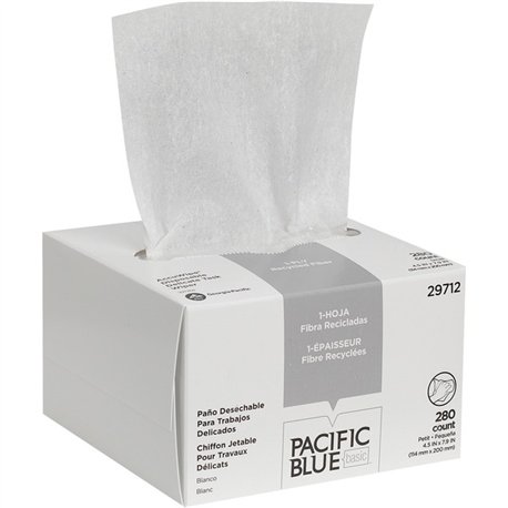Pacific Blue Basic AccuWipe Recycled Disposable Delicate Task Wipers - For Precision Part, Instrument, Lens - Absorbent, Soft, N