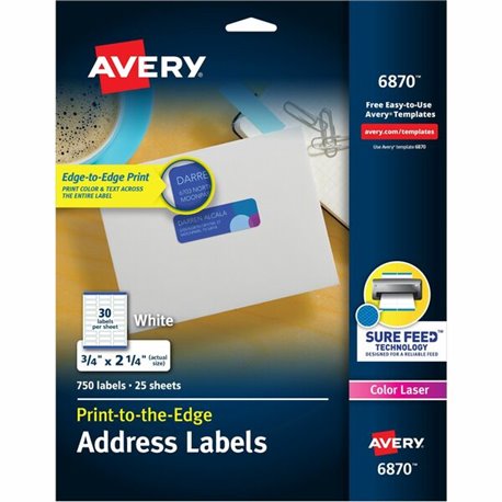 Avery Print-to-the-Edge Copier Address Labels - 3/4" Width x 2 1/4" Length - Permanent Adhesive - Rectangle - Laser - White - Pa