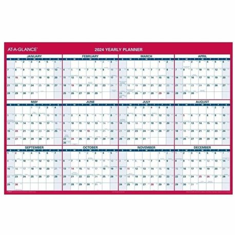 At-A-Glance QuickNotes Wall Calendar - Medium Size - Julian Dates - Monthly - 12 Month - January 2024 - December 2024 - 1 Month 