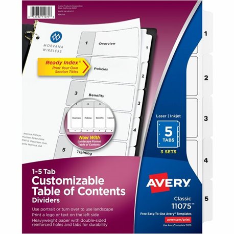 Avery Ready Index Classic Tab Binder Dividers - 180 x Divider(s) - 180 Tab(s) - 1-5 - 5 Tab(s)/Set - 8.5" Divider Width x 11" Di