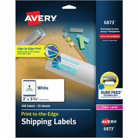 Avery Shipping Labels, Sure Feed, 2" x 3-3/4" , 200 Labels (6873) - 2" Width x 3 3/4" Length - Permanent Adhesive - Rectangle - 