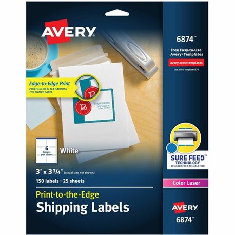 Avery Shipping Labels, Sure Feed, 3" x 3-3/4" , 150 Labels (6874) - 3" Width x 3 3/4" Length - Permanent Adhesive - Rectangle - 