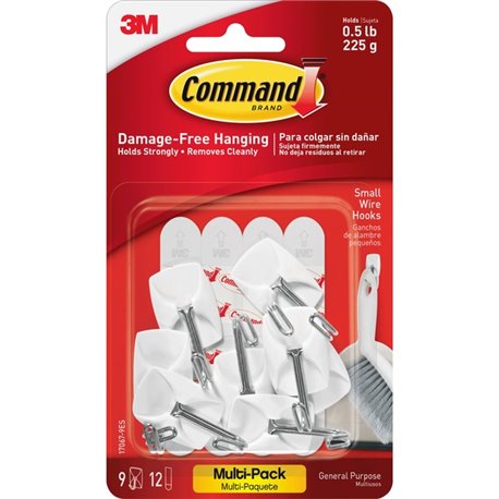 Command Small Wire Hooks Value Pack - 8 oz (226.8 g) Capacity - for Utensil - White - 9 / Pack