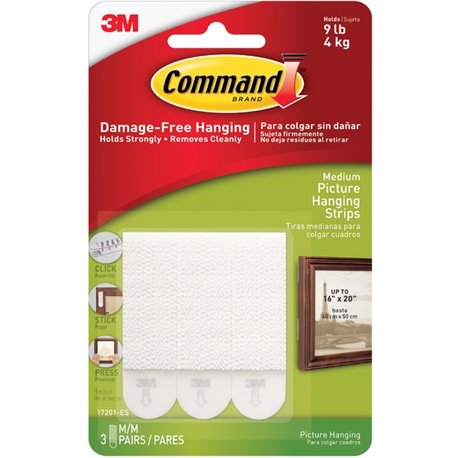 Command Medium Picture Hanging Strips - 2" Length x 0.75" Width - Foam - 3 / Pack - White