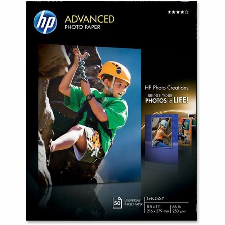 HP Advanced Glossy Photo Paper - Letter - 8 1/2" x 11" - 66 lb Basis Weight - Glossy - 50 / Pack - Water Resistant, Smear Resist