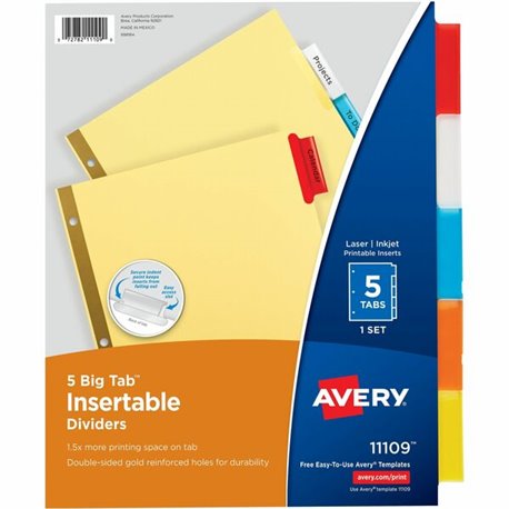 Avery Write & Erase Durable Plastic Dividers w/Pockets, 5-tab, Multicolor - 5 x Divider(s) - 5 Write-on Tab(s) - 5 - 5 Tab(s)/Se