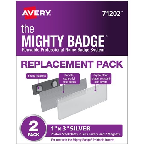 The Mighty Badge Professional Reusable Name Badge System Replacement Pack - Silver