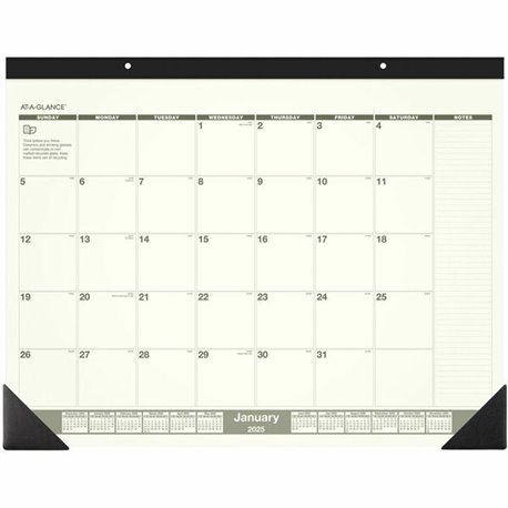 At-A-Glance Recycled Monthly Desk Pad, Standard, 22" x 17" - Standard Size - Julian Dates - Monthly - 12 Month - January 2025 - 