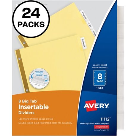 Avery Index Tabs with Printable Inserts - Print-on Tab(s) - 1.50" Tab Height - Self-adhesive, Permanent - Assorted Plastic Tab(s