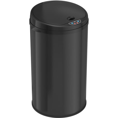 HLS Commercial 8-Gallon Sensor Trash Can - Hinged Lid - 8 gal Capacity - Round - Touchless - Sensor, Bacteria Resistant, Vented,