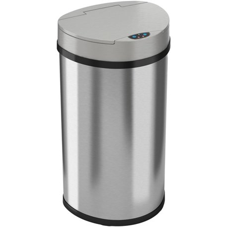 HLS Commercial 13-Gallon Semi-Round Sensor Trash Can - Hinged Lid - 13 gal Capacity - Semicircular - Touchless - Sensor, Bacteri