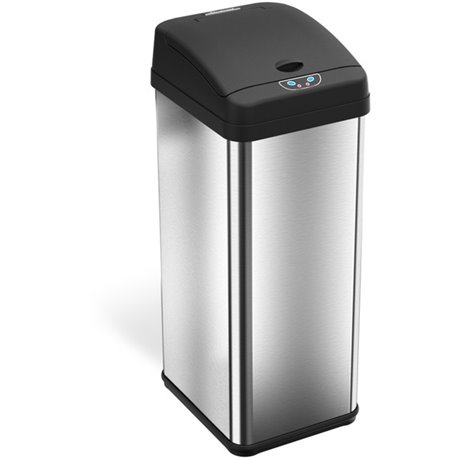 HLS Commercial 13-Gallon Sensor Trash Can - Hinged Lid - 13 gal Capacity - Rectangular - Touchless - Vented, Mobility, Handle, E