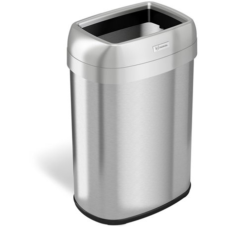 HLS Commercial Stainless Steel Open Top Trash Can - 13 gal Capacity - Elliptical - Manual - Heavy Duty, Fingerprint Resistant, B