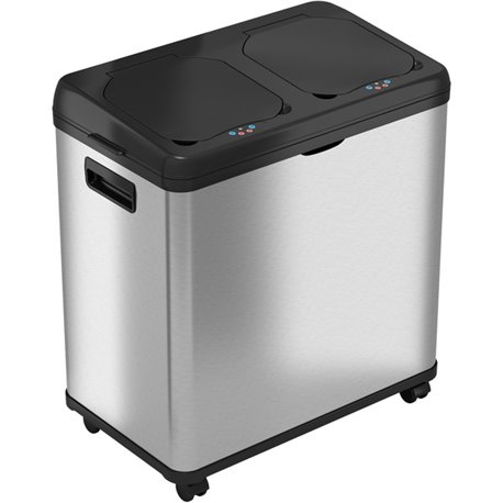 HLS Commercial 16-Gallon Combo Sensor Trash Can - Multi-compartment - 16 gal Capacity - Rectangular - Touchless - Sensor, Wheels