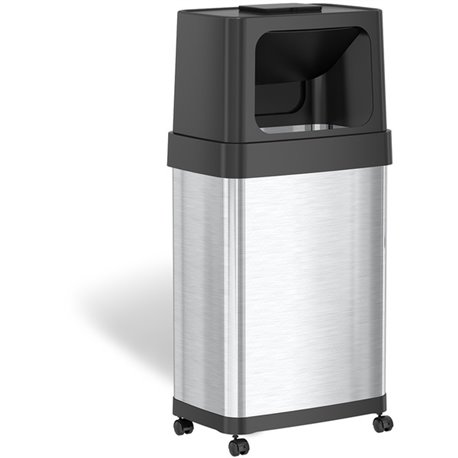 HLS Commercial Dual Push Door Odor Control Trash Can - Push Door Opening - 18 gal Capacity - Rectangular - Rolling - Wheels, Fin