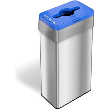 HLS Commercial Rectangular Open Top Recycle Bin/Lid - Push Button Opening - 21 gal Capacity - Rectangular - Smudge Resistant, Fi