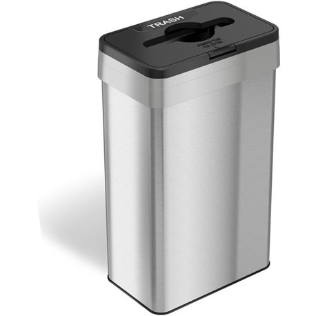 HLS Commercial 21-Gallon Rectangular Open Trash Can - Push Button Opening - 21 gal Capacity - Rectangular - Fingerprint Proof, S