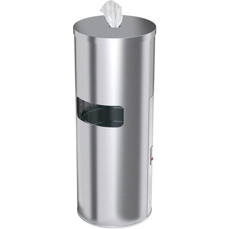 HLS Commercial Gym Wipe Dispenser 9-Gallon Trash Can - Lockable - 9 gal Capacity - Round - Durable, Lid Locked, Removable Inner 