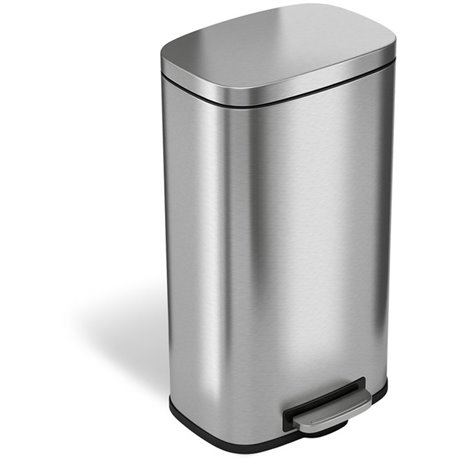 HLS Commercial Stainless Steel Soft Step Trash Can - 8 gal Capacity - Fire Resistant - Smooth, Pedal Control, Fingerprint Resist