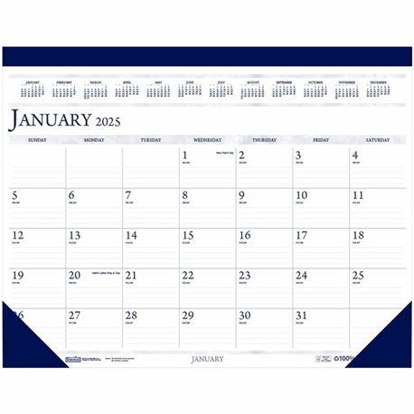 House of Doolittle Deep Blue Print 18.5" Desk Pad Calendar - Julian Dates - Monthly - 12 Month - January 2025 - December 2025 - 