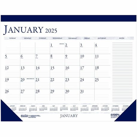 House of Doolittle Blue/Gray Print Monthly Desk Pad - Julian Dates - Monthly - 12 Month - January 2025 - December 2025 - 1 Month